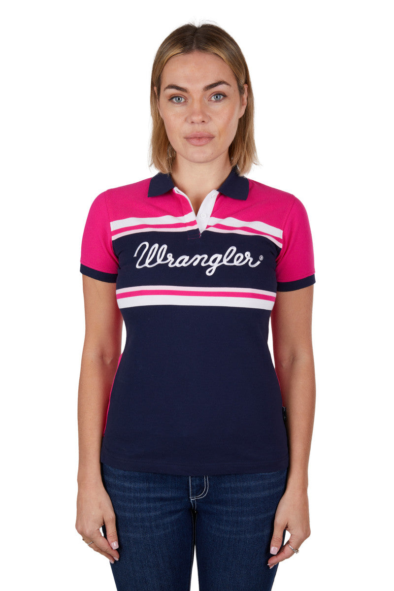 Wrangler Women's Cassy Short Sleeve Polo - Pink/Navy