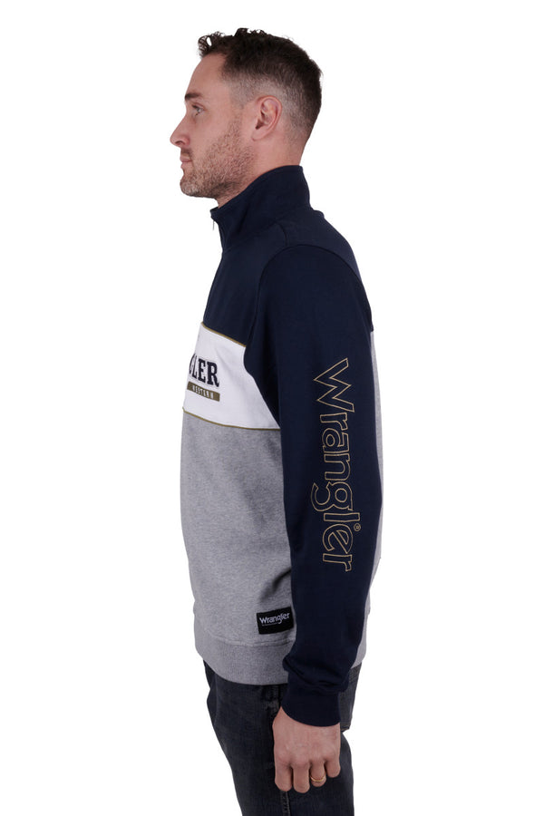 Wrangler Men's Edward 1/4 Zip Pullover - Navy/Grey Marle