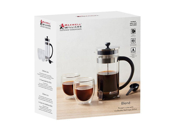 Maxwell & Williams Blend Plunger 1L With 2 Cups Gift Boxed