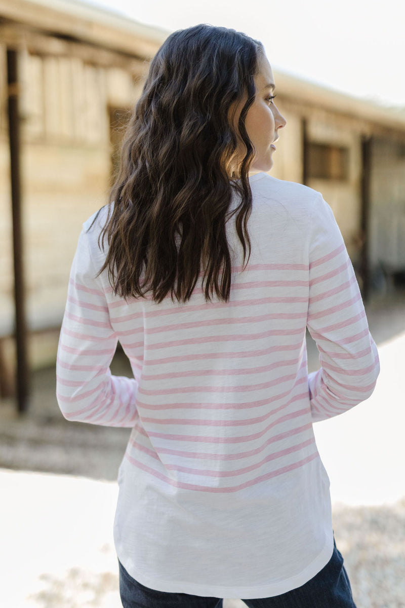 Goondiwindi Cotton 100% Cotton Curved Hem Stripe Long Sleeve T-Shirt - 3 Colours