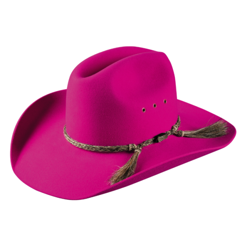 The Magenta Akubra Rough Rider Hat has a Pro Rodeo brim and centre-creased western crown. This Western hat features a fancy braided double horse hair tail band and satin lining. Make the most of reduced prices on all of our Akubras online, and receive free shipping if you spend over $200.