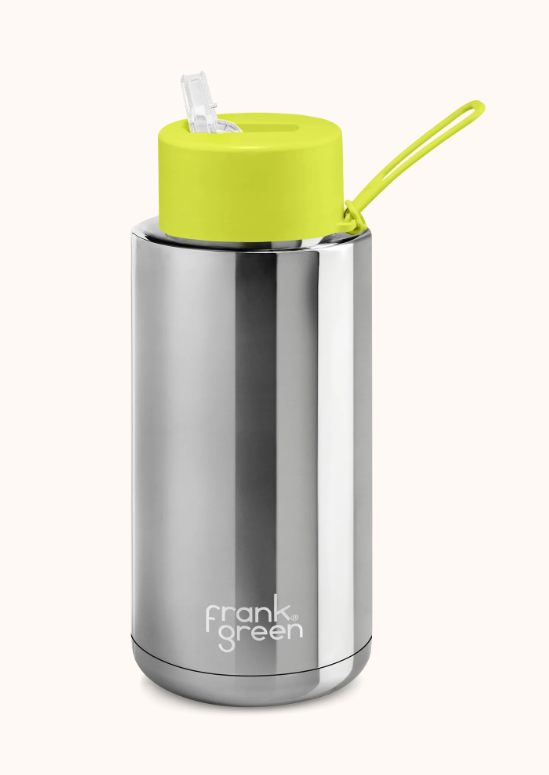 Frank Green Chrome Ceramic Reusable Bottle with straw lid 34oz / 1L