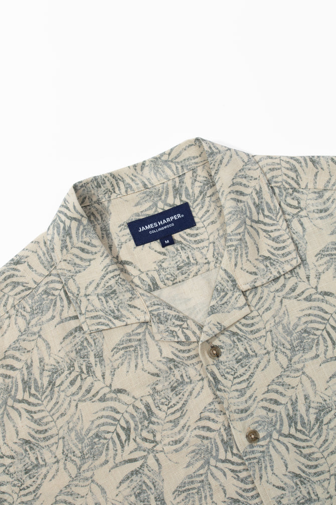 James Harper Palm Pixel Camp Collar Shirt - Natural