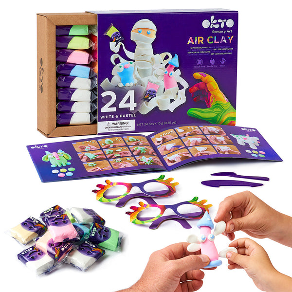 OKTO SENSORY ART 24 COLORS AIR CLAY CREATIVITY SET- WHITE AND PASTEL