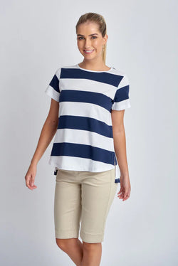 Goondiwindi Cotton Yarn Dyed Stripe A Line Cotton Tee - 2 Colours