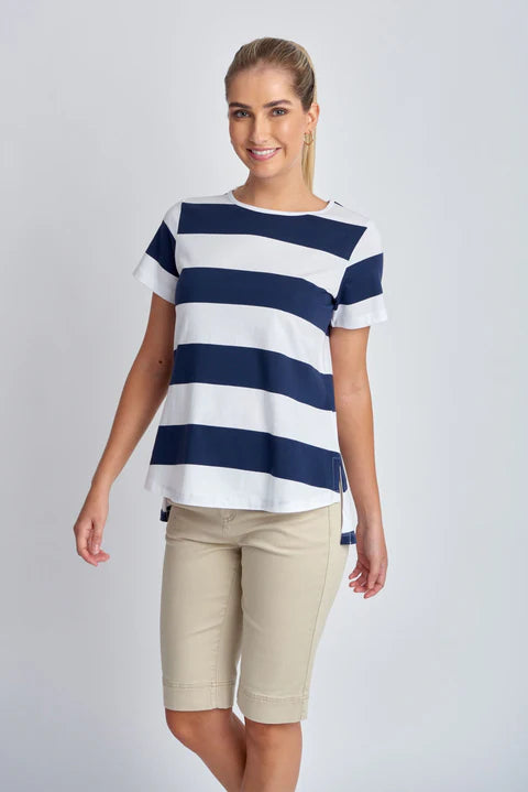 Goondiwindi Cotton Yarn Dyed Stripe A Line Cotton Tee - 2 Colours