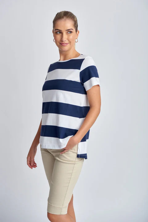 Goondiwindi Cotton Yarn Dyed Stripe A Line Cotton Tee - 2 Colours