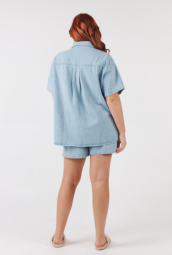 Girl and the Sun Delfina Top - Light Blue Wash
