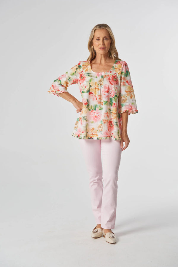 Goondiwindi Cotton Trapeze Blouse - Blurred Floral