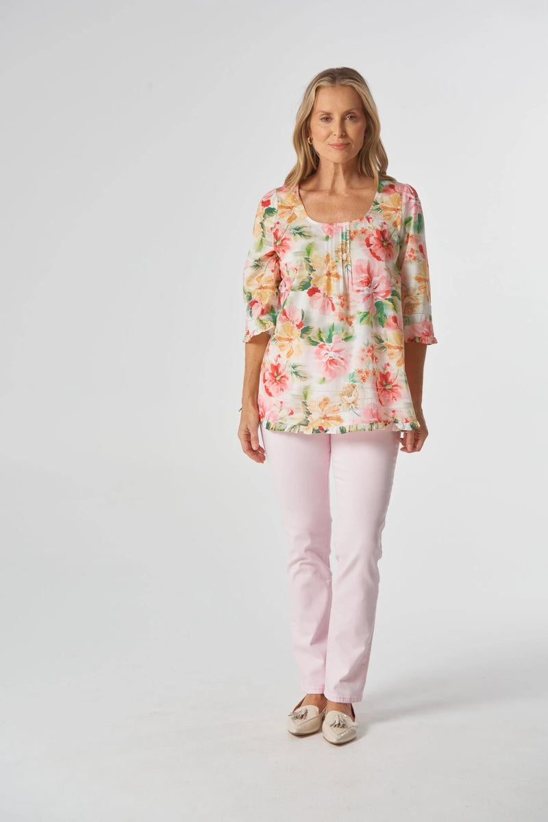 Goondiwindi Cotton Trapeze Blouse - Blurred Floral