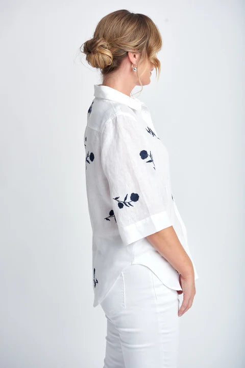 Goondiwindi Cotton Embroidered Shirt - White/Navy