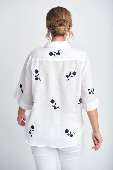 Goondiwindi Cotton Embroidered Shirt - White/Navy