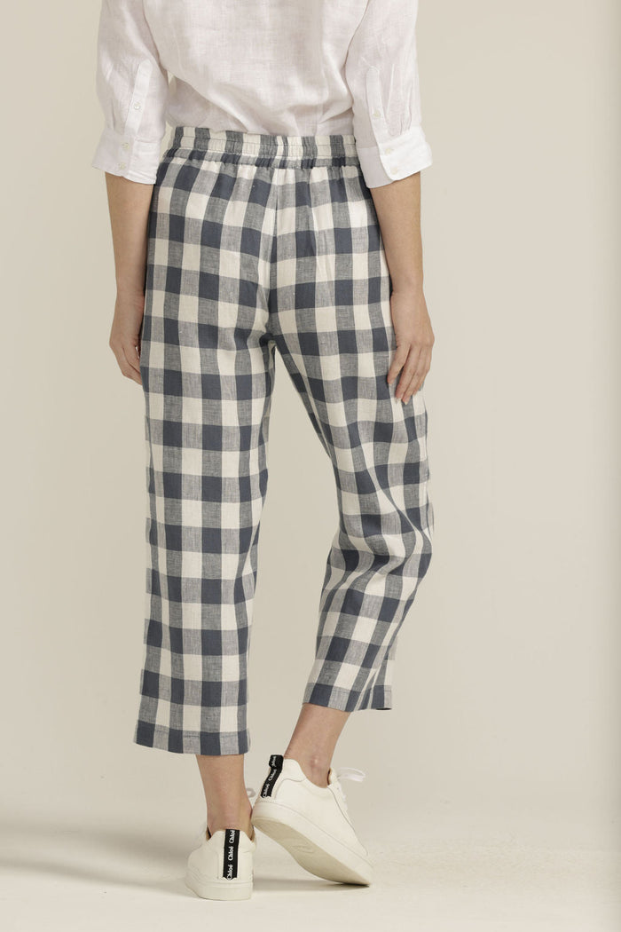 Goondiwindi Cotton Linen Gingham Cropped Pant - Navy/White