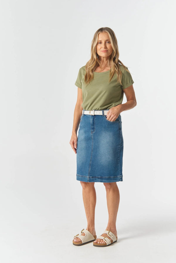 Goondiwindi Cotton 5 Pocket Knee Length Skirt - Light Blue