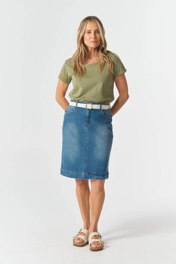 Goondiwindi Cotton 5 Pocket Knee Length Skirt - Light Blue