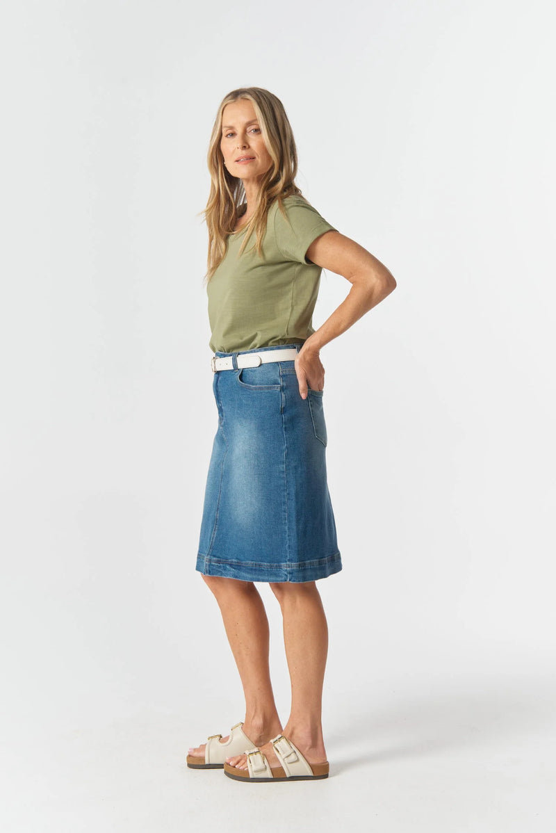 Goondiwindi Cotton 5 Pocket Knee Length Skirt - Light Blue