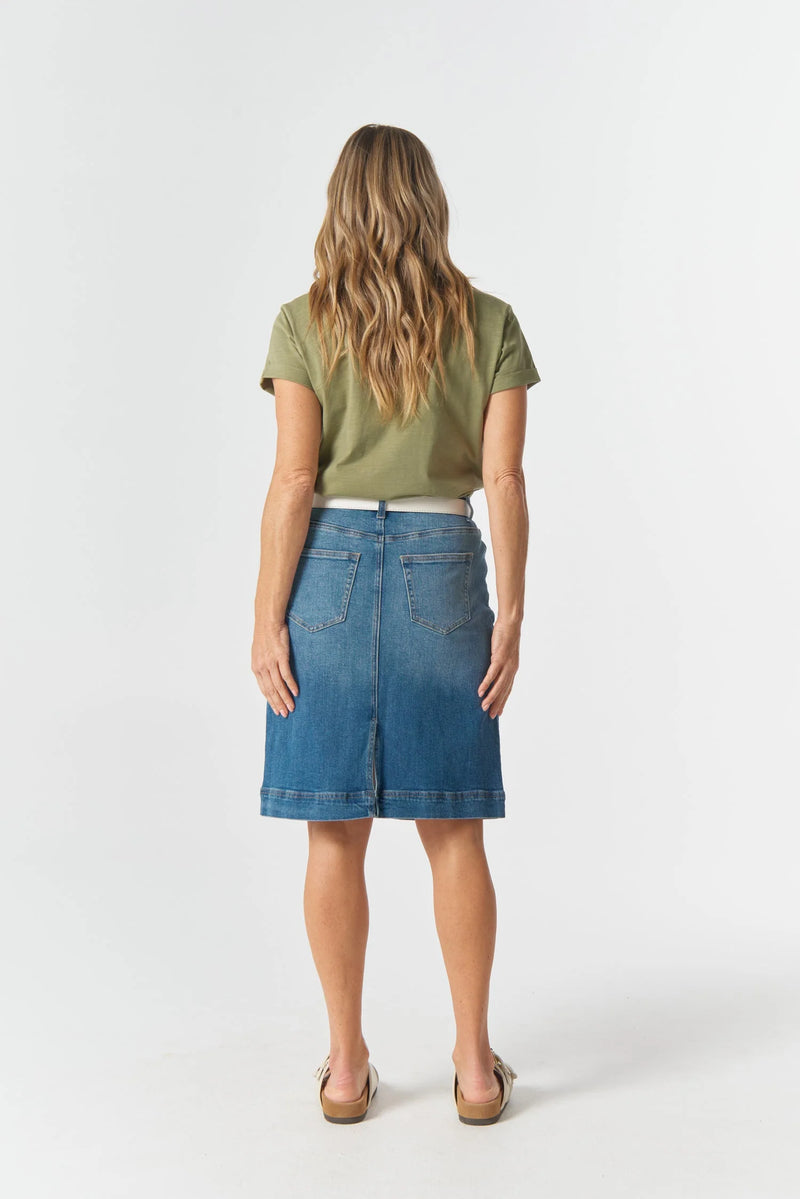Goondiwindi Cotton 5 Pocket Knee Length Skirt - Light Blue