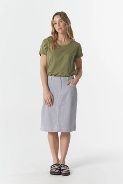 Goondiwindi Cotton 5 Pocket Knee Length Skirt - Navy/White