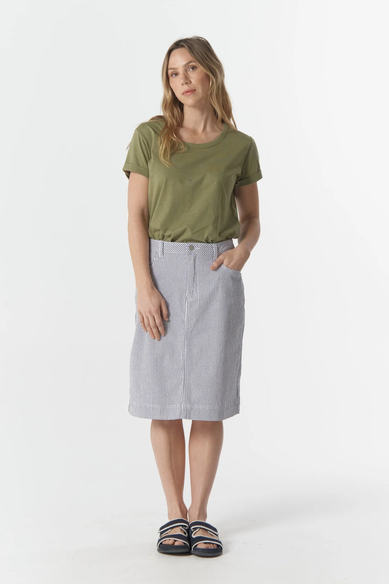 Goondiwindi Cotton 5 Pocket Knee Length Skirt - Navy/White