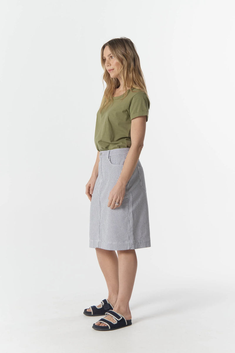 Goondiwindi Cotton 5 Pocket Knee Length Skirt - Navy/White