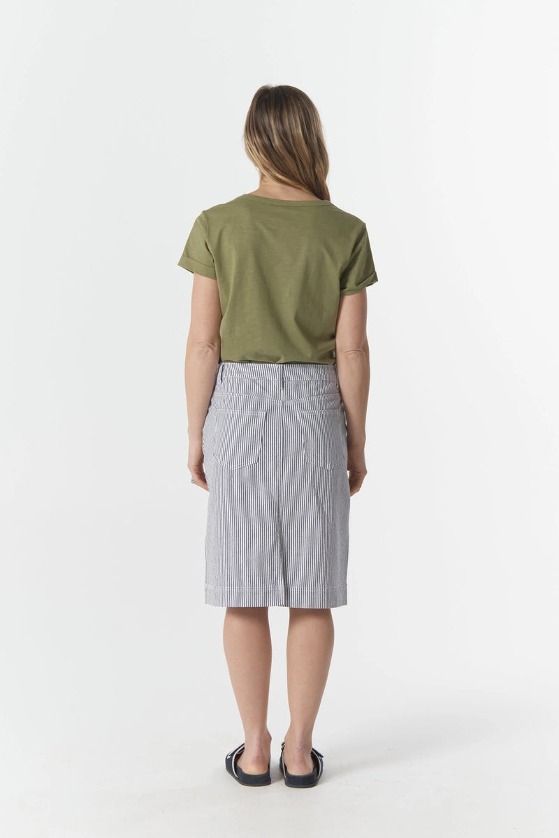 Goondiwindi Cotton 5 Pocket Knee Length Skirt - Navy/White