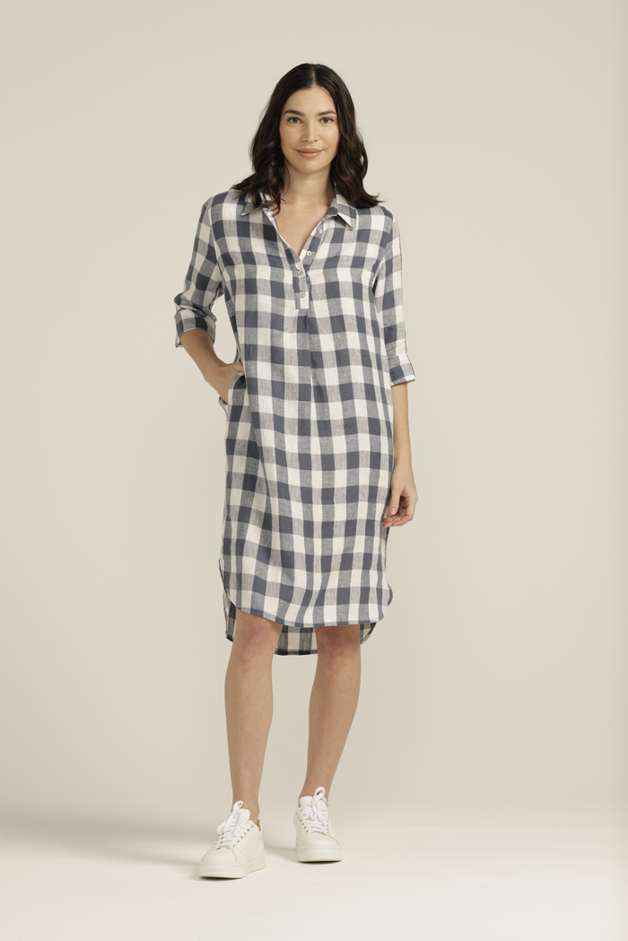 Goondiwindi Cotton Linen Gingham 1/2 Placket Dress - 2 Colours