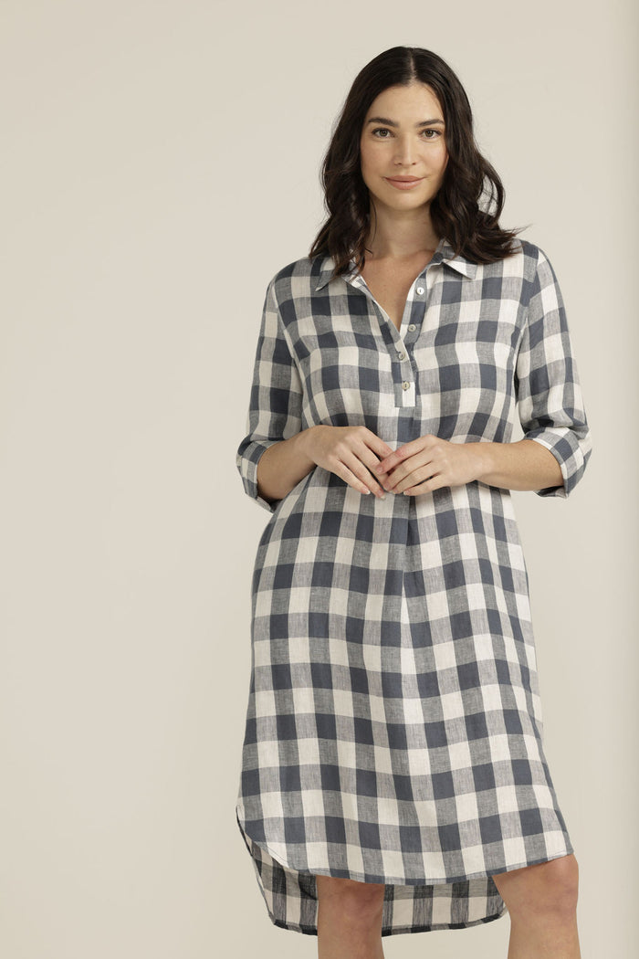 Goondiwindi Cotton Linen Gingham 1/2 Placket Dress - 2 Colours