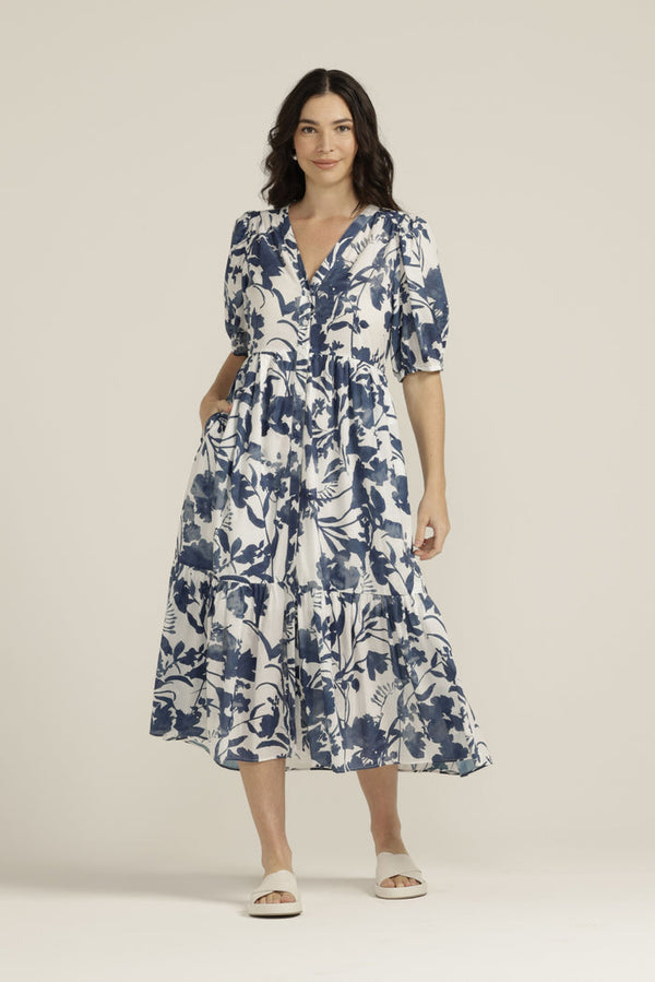 Goondiwindi Cotton Blue Floral Button Through Dress