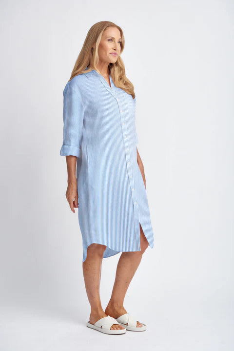 Goondiwindi Cotton 3/4 Sleeve Fine Stripe Cotton Shirt Dress - 2 Colours