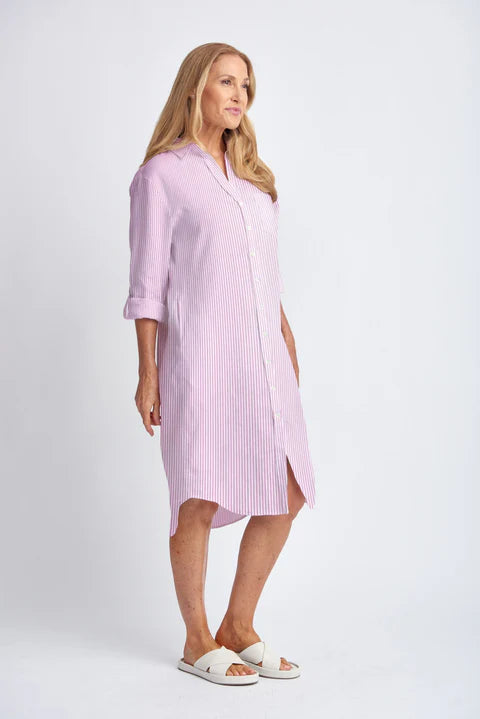 Goondiwindi Cotton 3/4 Sleeve Fine Stripe Cotton Shirt Dress - 2 Colours