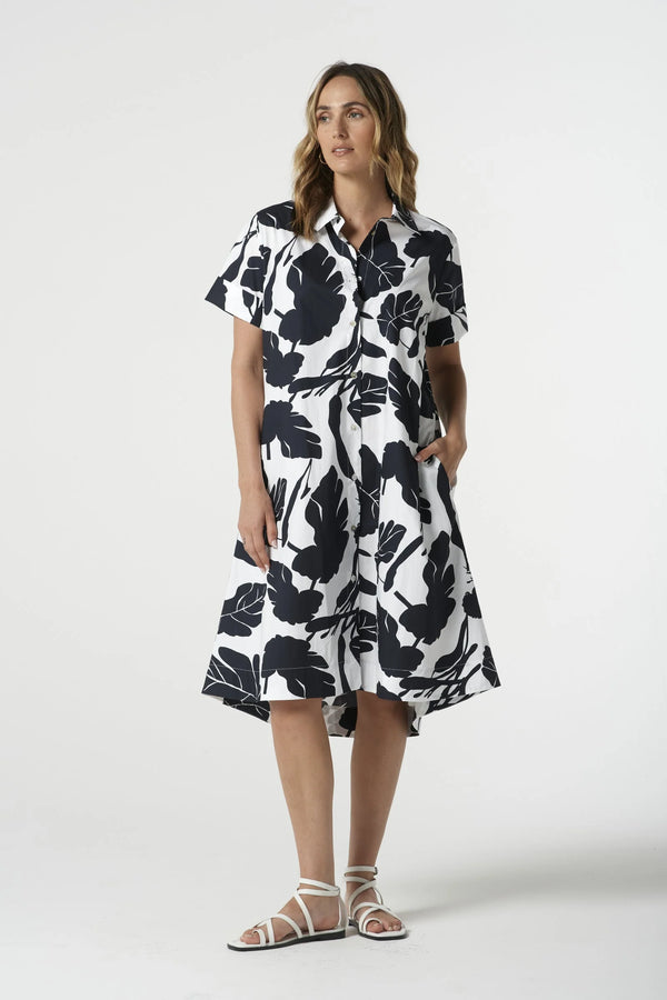 Goondiwindi Cotton A-Line Dress - Block Leaf