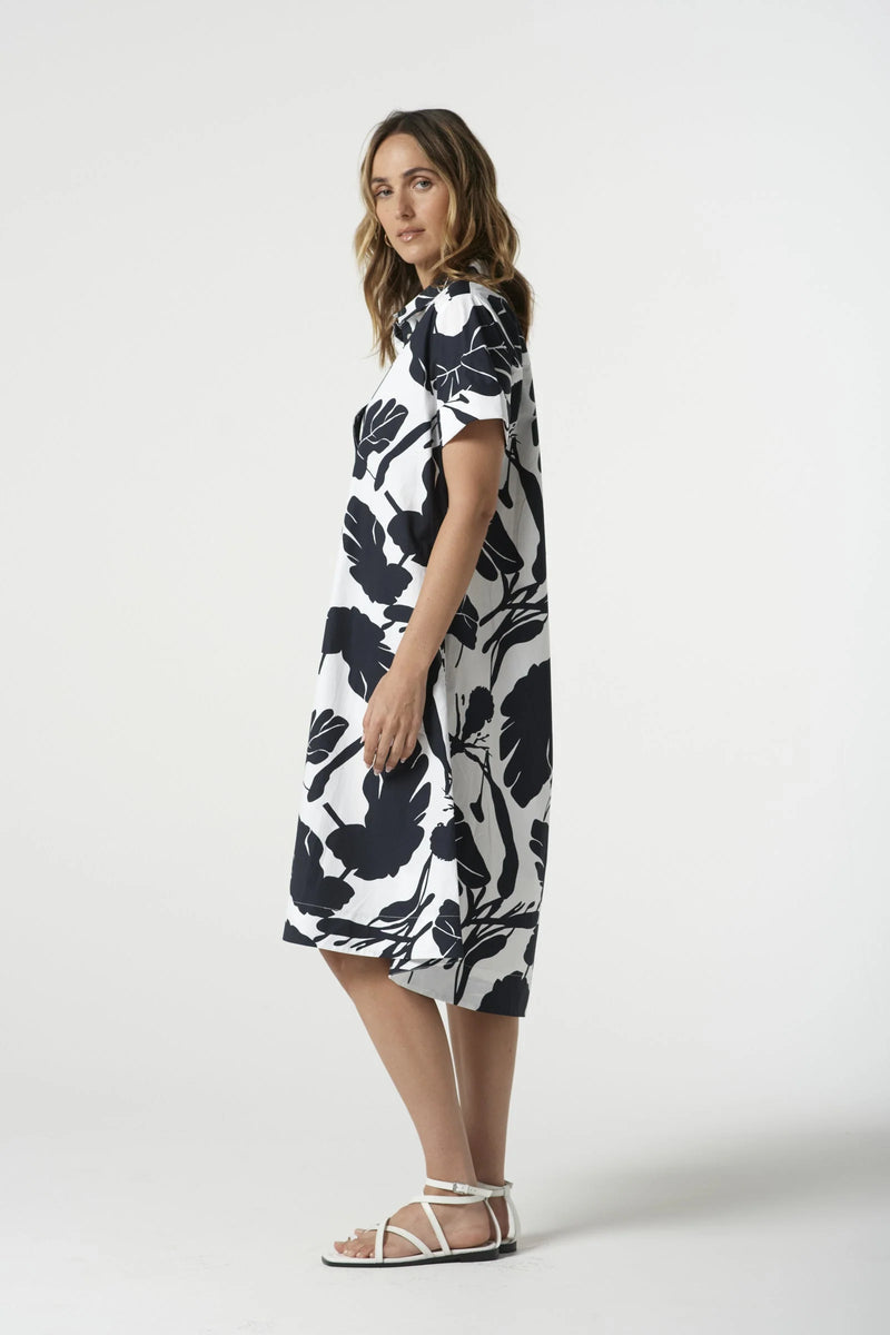 Goondiwindi Cotton A-Line Dress - Block Leaf