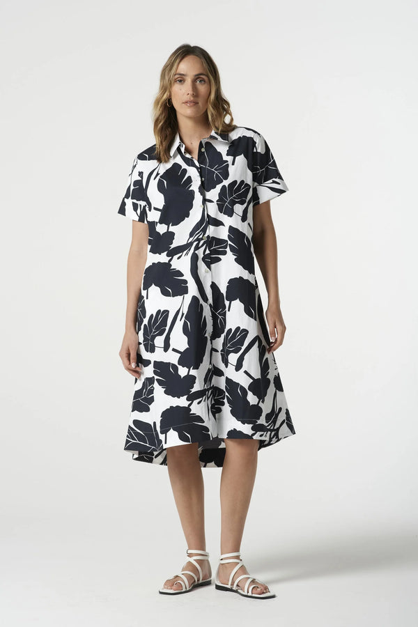Goondiwindi Cotton A-Line Dress - Block Leaf