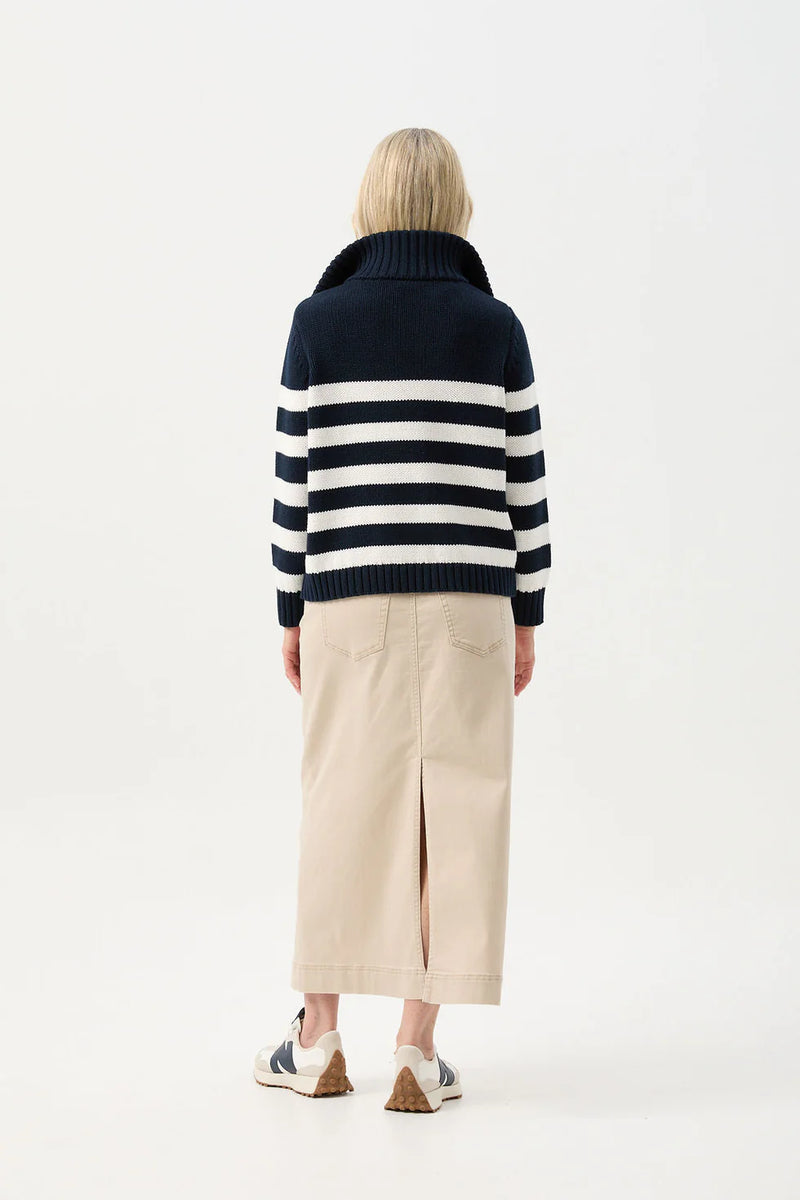 Goondiwindi Cotton Stripe 1/2 Zip Jumper - Navy/White