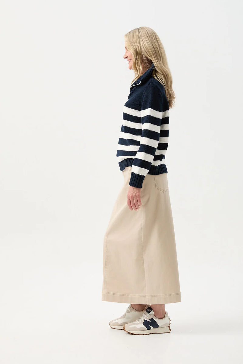 Goondiwindi Cotton Stripe 1/2 Zip Jumper - Navy/White