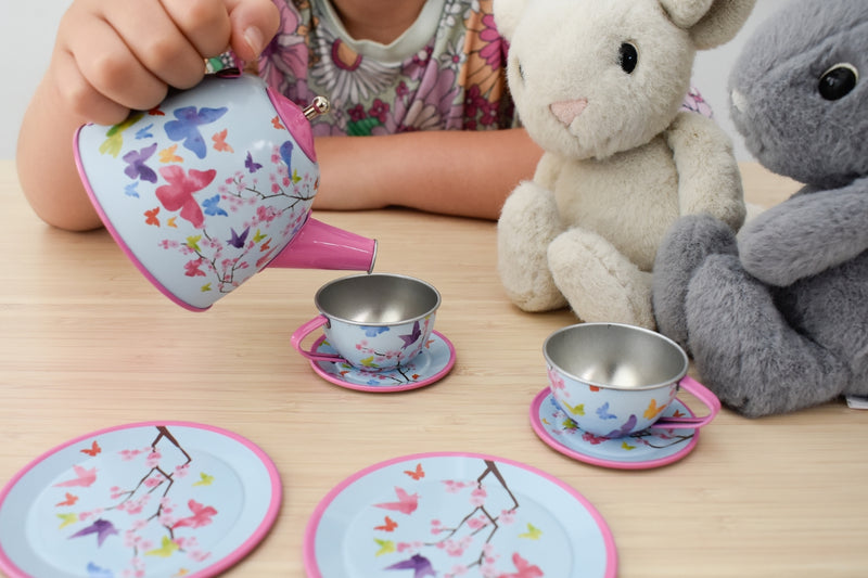 KAPER KIDZ PINK BLOSSOMS BUTTERFLY TIN TEA SET