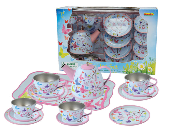 KAPER KIDZ PINK BLOSSOMS BUTTERFLY TIN TEA SET