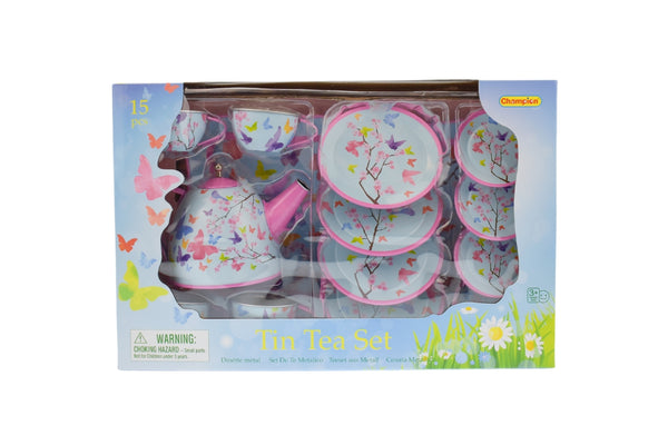 KAPER KIDZ PINK BLOSSOMS BUTTERFLY TIN TEA SET