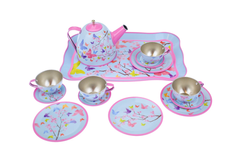 KAPER KIDZ PINK BLOSSOMS BUTTERFLY TIN TEA SET
