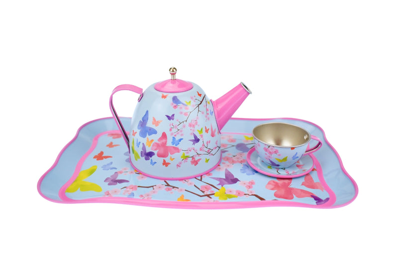 KAPER KIDZ PINK BLOSSOMS BUTTERFLY TIN TEA SET