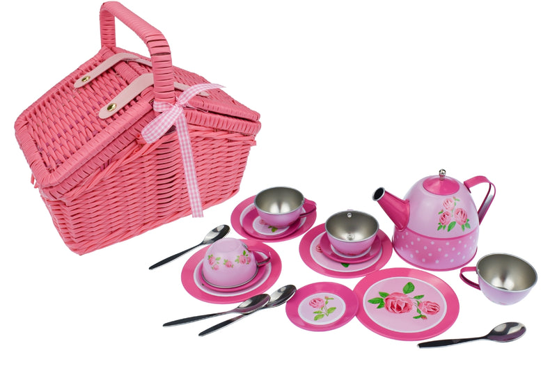 KAPER KIDZ ROSE TIN TEA SET IN PICNIC BASKET