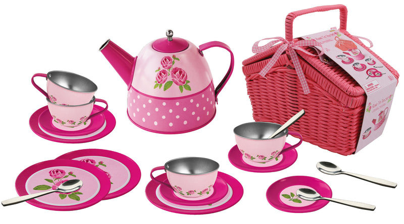 KAPER KIDZ ROSE TIN TEA SET IN PICNIC BASKET