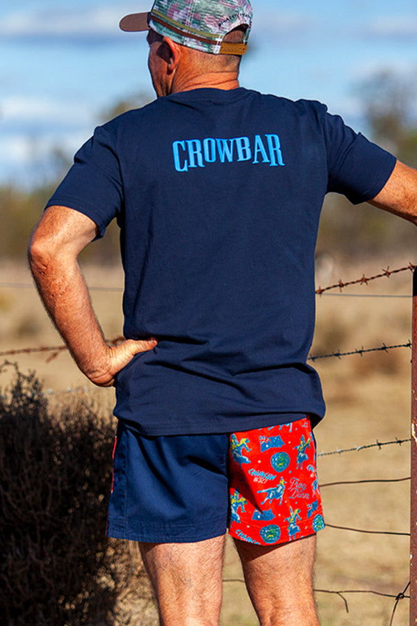 Crowbar Andy Men's Limited Edition Chainsaw Print Harlequin Shorts - Navy