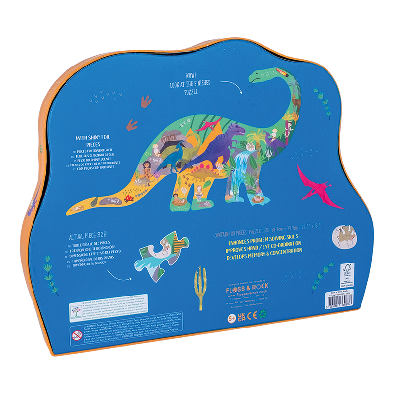 FLOSS AND ROCK 80PC SHAPED JIGSAW PUZZLE-DINOSAUR