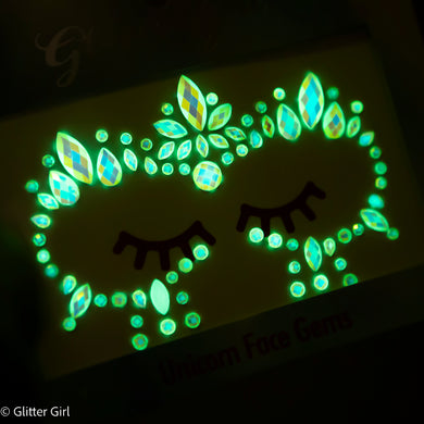 GLITTER GIRL UNICORN FACE GEMS- GLOW IN THE DARK