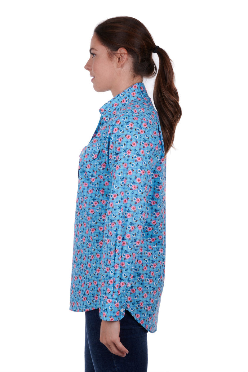 Hard Slog Women's Becki Half Placket Long Sleeve Shirt - Blue
