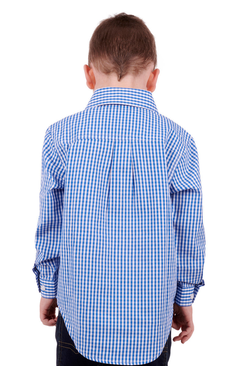 Hard Slog Kids Devin Half Placket Long Sleeve Shirt - Blue/White
