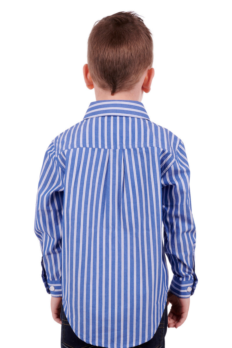Hard Slog Kids Charlie Half Placket Long Sleeve Shirt - Blue/White