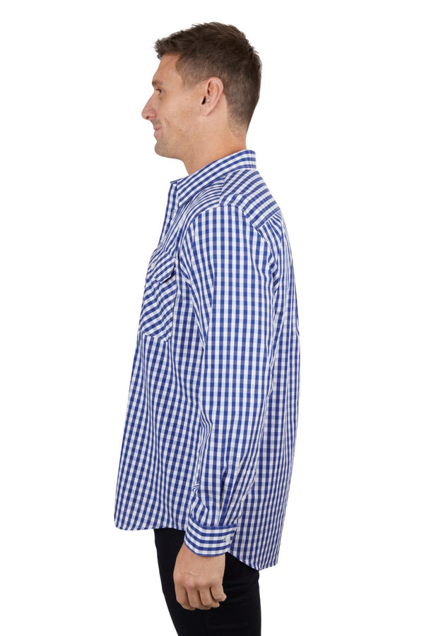 Hard Slog Mens Denny Half Placket Long Sleeve Shirt - Blue/White