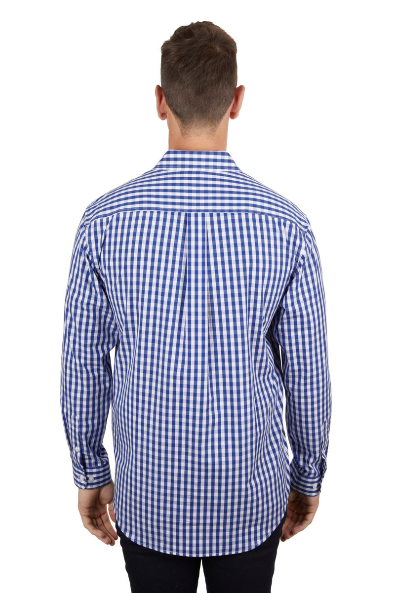 Hard Slog Mens Denny Half Placket Long Sleeve Shirt - Blue/White